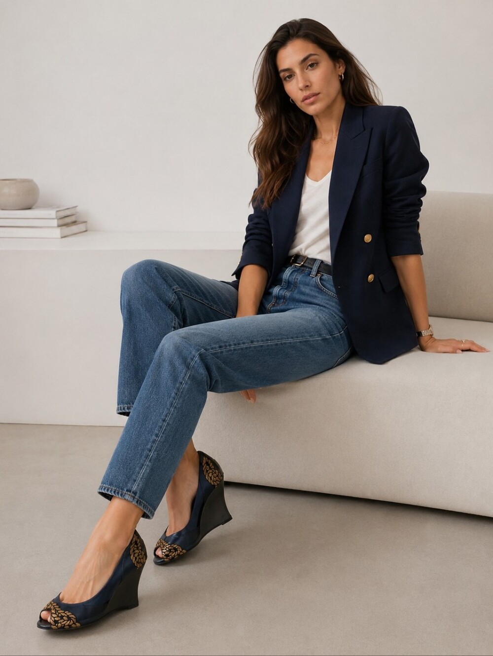 Fendi Navy and Gold Platform Peep-Toe Shoes